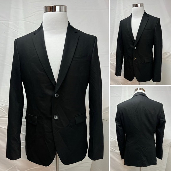 Zara Men's US 38 Slim Fit Black 2-Button Blazer Suit Jacket Sport Coat (EUR 48) - Picture 3 of 5